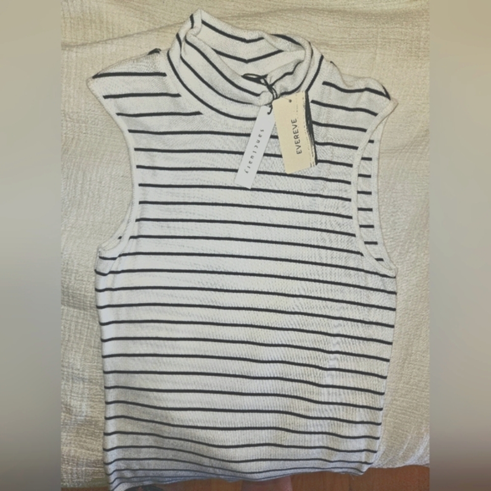 Sanctuary From Evereve Monochrome Striped Tank Top With Mock Turtleneck